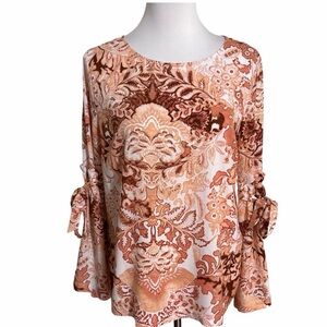 LC Lauren Conrad Paisley Tie-Sleeve Blouse - Rust, Cream